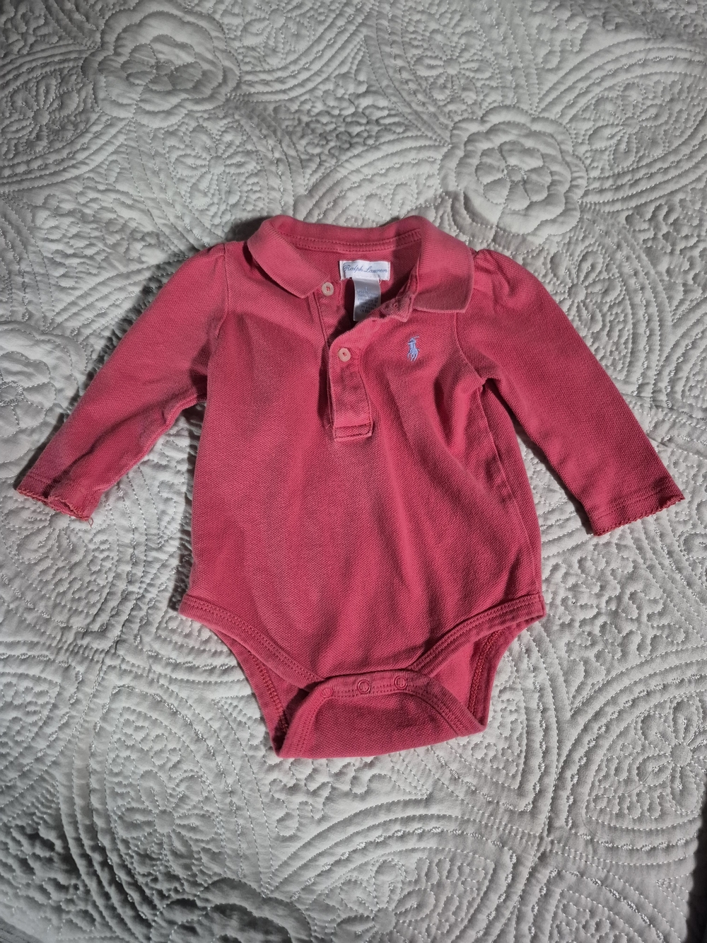 Ralph Lauren Pink Long-Sleeve Polo Bodysuit
